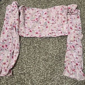 Off Shoulder Shirred Bell Sleeve Floral Top